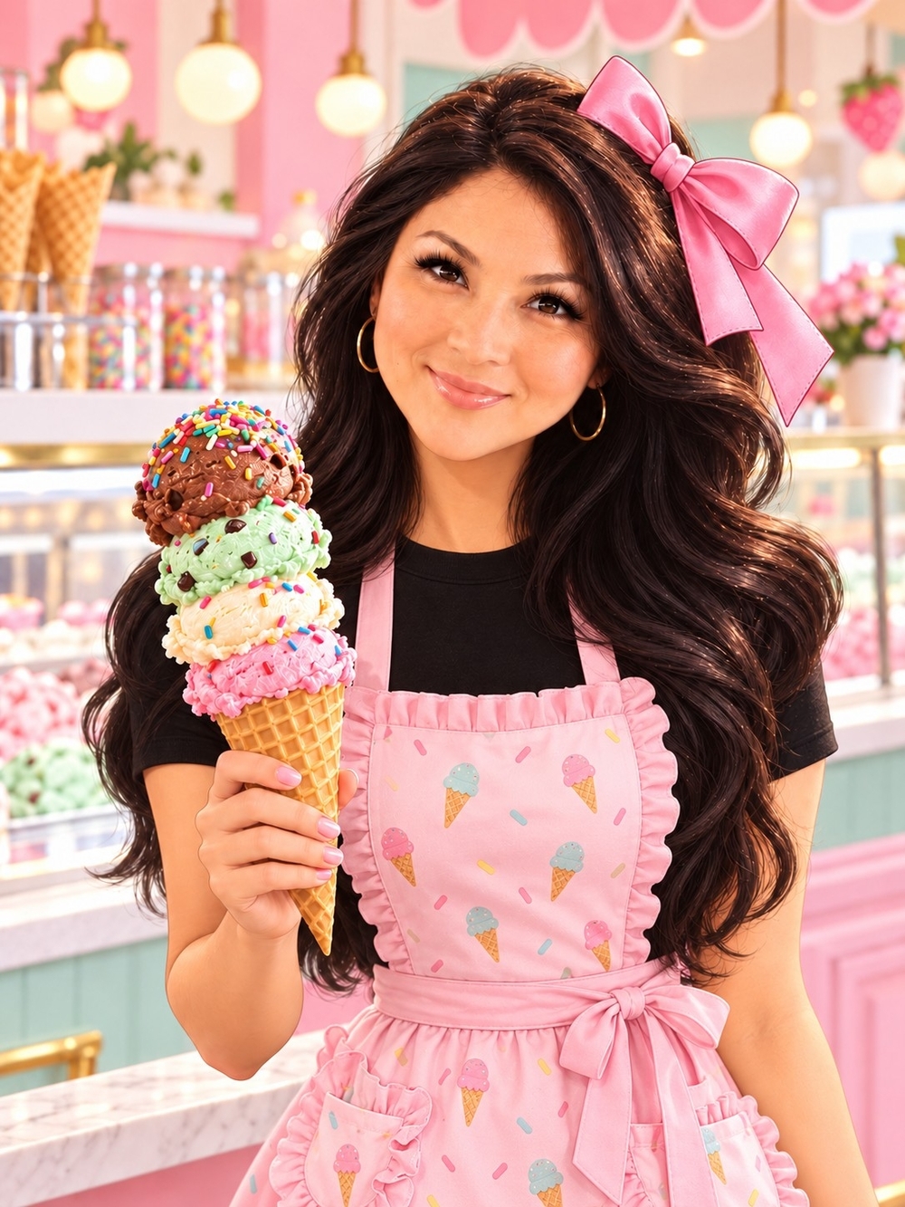 Pink Ice Cream Print Apron for Home Parties